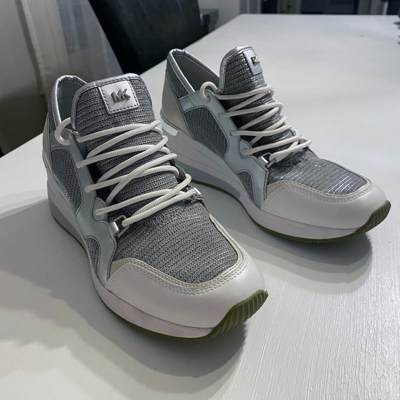 Michael Kors Shoes - Michael Kors Liv Trainer Women's White Silver Glitter Mesh Leather Sneaker 8.5 M